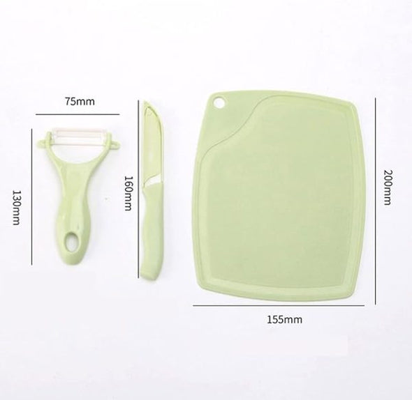 3 In 1 Ceramic Fruit Knife + Peeler + Chopping Board Set