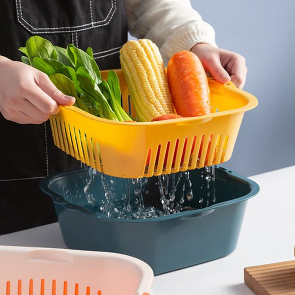 Multi-function Double-layer Draining Storage Basket With Lid