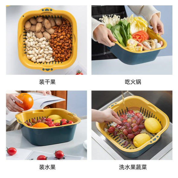 Multi-function Double-layer Draining Storage Basket With Lid