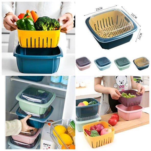 Multi-function Double-layer Draining Storage Basket With Lid